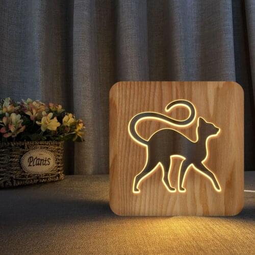 Wooden Lamp Cat-Shaped Animal Night Light Household Daily Use
