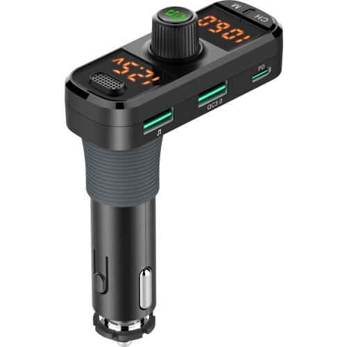 Car FM Transmitter 5.0 Bluetooth Handsfree Car Kit MP3 Audio Output Dual USB Quick Charger with Headset
