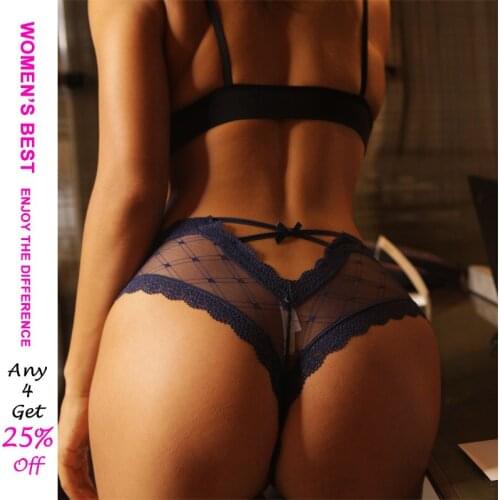 French Female Underwear Cross Lace Breathable Low Waist Seamless Butt Europe Sexy Hollow Semi-Hip Breifs Thong Female vs pink