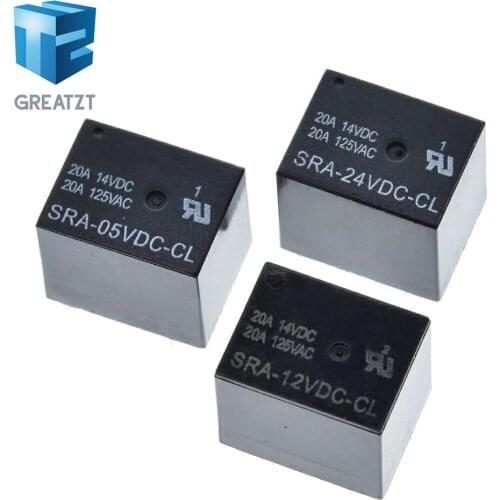 GREATZT 5Pcs 5V 12V 24V 20A DC Power Relay SRA-05VDC-CL SRA-12VDC-CL SRA-24VDC-CL 5Pin PCB Type In stock Black Automobile relay