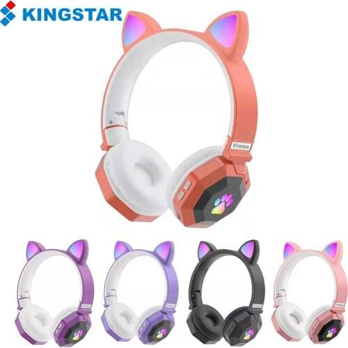 KINGSTAR Wireless+Wired Bluetooth 5.0 LED Cat Ear Headphones Noise Cancelling Headset Support TF Card FM Radio With Mic