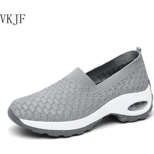 Women Wedge Sneakers Outdoor Air Cushion Sports Shoes Lightweight Breathable Fashion Slip-on Socks Footwear Female Swing Shoes