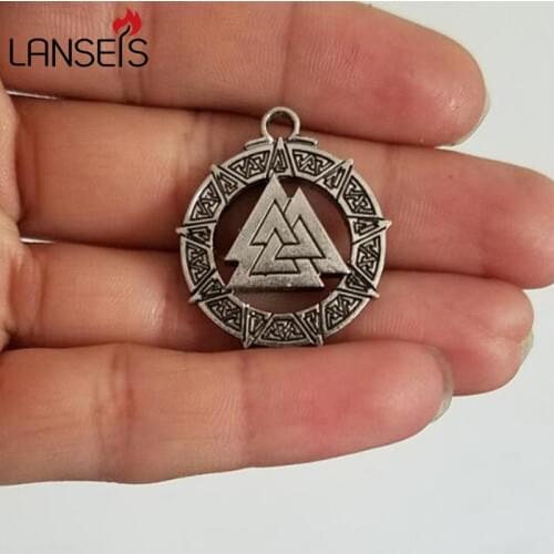 Lanseis10pc Valknut Odin 's Symbol of Norse Viking pendant Mens Boys Pewter Pendant Free Necklac