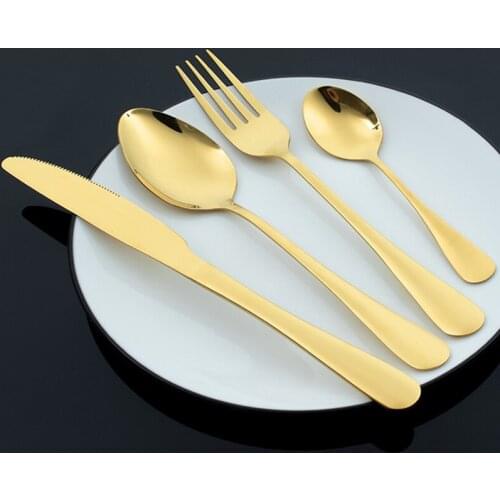 24PCS Tableware Gold Cutlery Set Dishes Dinnerware Set Knives Forks Spoons Western Kitchen 18/10 Stainless Steel Dinner Gift