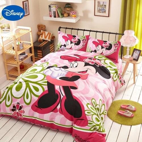 Pink Disney Cartoon Minnie Mouse 3D Bedding Sets for Girls Bedroom Decor Cotton Bed Cover Comforters Single Twin Full Queen Size