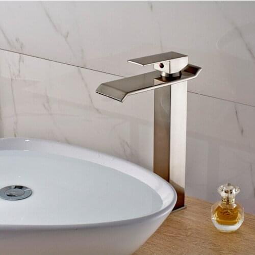 Vidric Nickel Brush Waterfall Bathroom Basin faucet bathroom single handle basin mixer tap hot and cold water deck mounted fauce