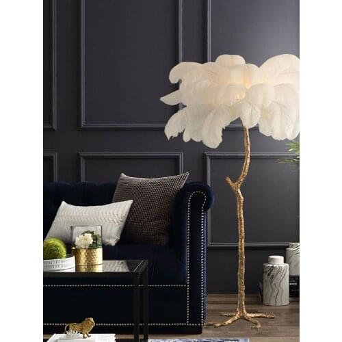 Nordic ostrich feather floor lamp princess room living room bedroom bedside lamps Luxury Tree Branch Feather Floor Lamp LB031320