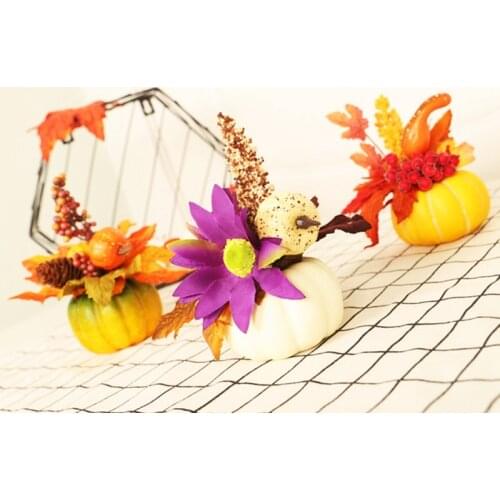 New 3 Pcs Artificial Pumpkins with Flower,Halloween Decoration Fake Pumpkins,Thanksgiving Fall Ornaments,Table Decor Prop