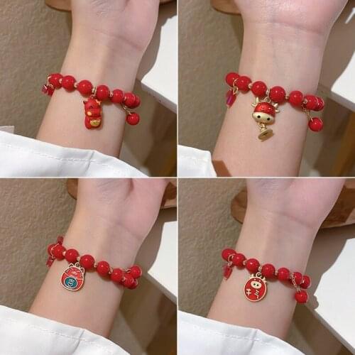 New Chinese Style Red Crystal Bracelet for Girls Cute Natal Cow Fashion Personality Simple and Versatile Zodiac Bracelet