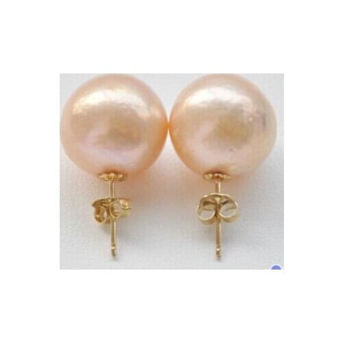Free shipping 13377 12-13MM PINK ALMOST ROUND Edison PEARL STUD EARRING