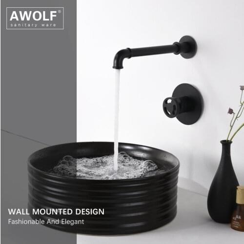 Bathroom Mixer Basin Faucet Tap Solid Brass Wall Mounted Matte Black Single Handle Hot and cold bathroom sink Faucet ML8095