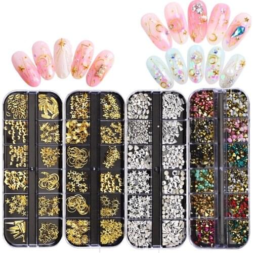 Multi-size Nail Rhinestones 3D Crystal AB Clear Nail Stones Gems Pearl DIY Nail Art Decorations Gold Silver Rivet Rhinestone