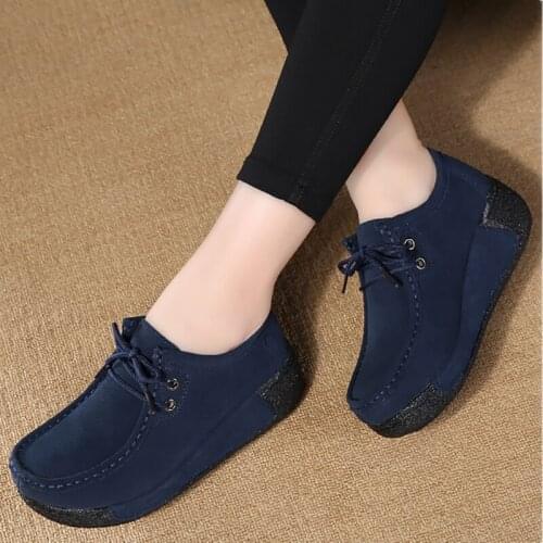 Tilocow Creepers Platform Wedges Women Loafers Women Cow Suede Lace Up Winter Shoes Woman Shallow Casual Footwear Heighten shoes
