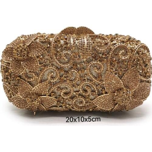 Gold Flower Diamond Evening Clutch Bags Fashion Crystal Women Cellphone Shoulder Chain Handbags Lady Rhinestone Money Wallets