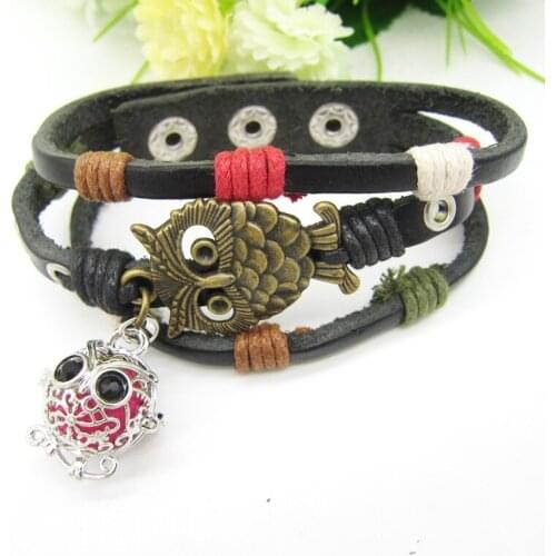 Vintage Brass Owl Charm and Cute Owl Locket Cage DIY Fashion Essential Oil Diffuser Bracelet