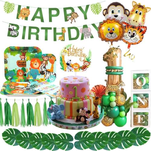 WEIGAO Safari Jungle Birthday Party Decor Lion Monkey Tiger Foil Balloon Party Disposable Tableware for Kids Zoo Party Paper Cup