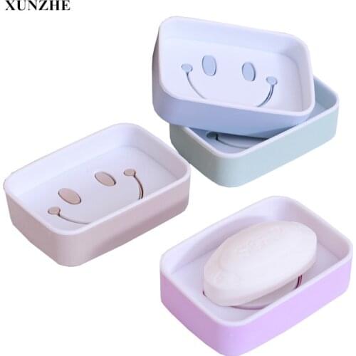 XUNZHE Bathroom Child Smiley Soap Dish Double layer Non-slip sluice Wash Shower Home Accessories Bathroom Soap Dish