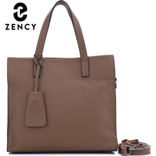 Zency New Exquisite Elegant Ladies Top-handle Bags Soft Genuine Leather Handbag Commute Working Womens Black Shoulder Bags