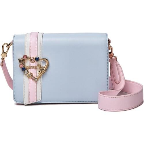 Women Bags Left Heart Decoration Leather Patchwork Embroidery Cross Body Messenger Bag Girl Shoulder Bags Female Bag Art Cartoon