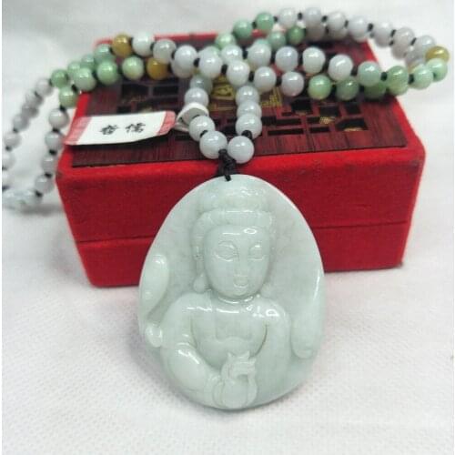 Zheru Jewelry Pure Natural Jadeite Light Green Grand Guanyin Pendant Three-color jadeite jade necklace Send A-level certificate