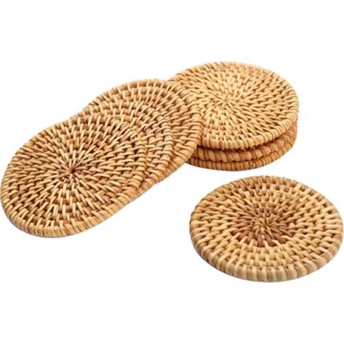 1PC Woven Rattan Coasters Rattan Insulation Placemats Bowl Pad Table Mat Round Pad Table Padding Cup Mats Kitchen Decoration