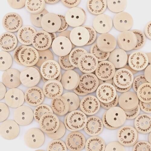 100pcs Buttons for Needlework Wooden Button 2 Holes Sewing Accessories Handmade Letter Love Scrapbooking for Clothing Decorative