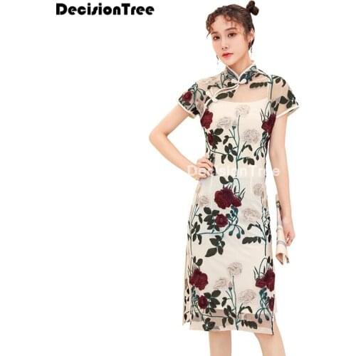 2021 chinese traditional clothing for women short ethnic lace retro cheongsam dress vintage elegant wedding qipao vestido