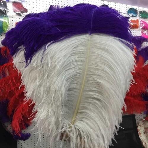 50Pcs High Quantity 22-24 inch/55-60cm White + Purple "thick stem" male ostrich feather Plumes for Party Home Wedding Decoration