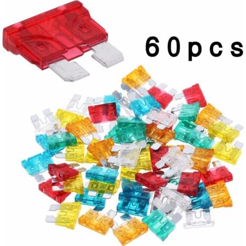 60pcs/Pack Car Standard Insert Blade Fuses 5A 10A 15A 20A 25A 30A Automobile Blade Fuse Safety Plate Automotive kit for Car Vans