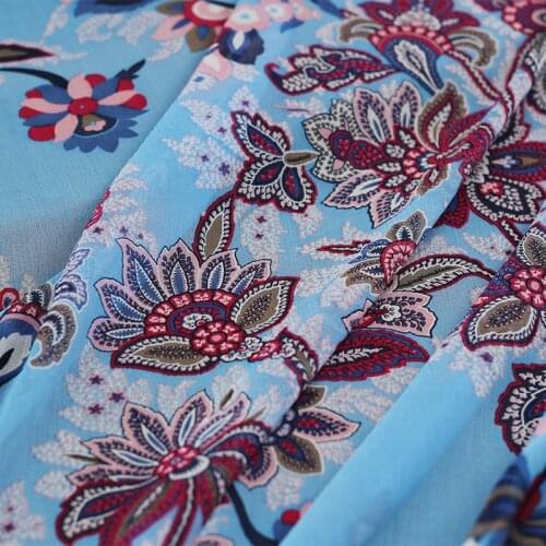 White waxberry 8momme Flower Printed Crinkle Chiffon Silk Fabrics Garment Materials Summer Women Dress Sewing Cloth Freeshipping