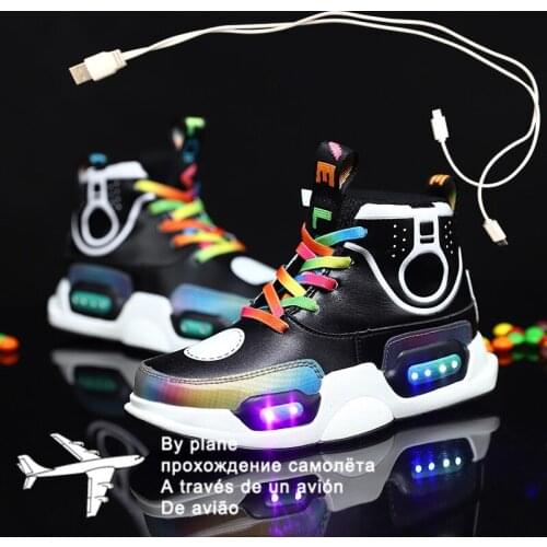 Size 28-37 Kids Led USB Recharge Glowing Shoes Childrens Hook Loop Shoes Childrens Glowing Sneakers Kids Led Luminous Shoes