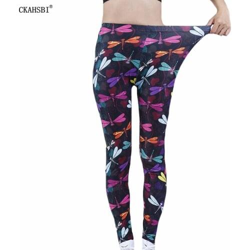 CKAHSBI Elastic Leggins High Waist Push Up Yoga Pants Women Dragonfly Printed Exercise Colorful Female Trousers Fitness DropShip
