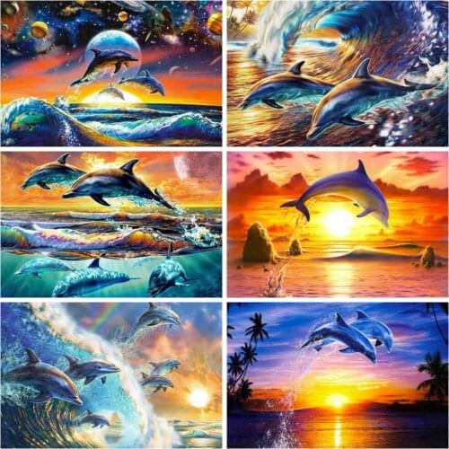 HUACAN 5D DIY Diamond Painting Dolphin Animal Embroidery Home Decoration Full Drill Square Lover Gift
