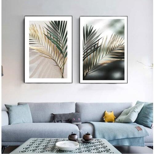 Golden Leaves Nordic Canvas Painting Palm leaf Wall Art Pictures For Living Room Modern Home Decorative Prins On The Wall