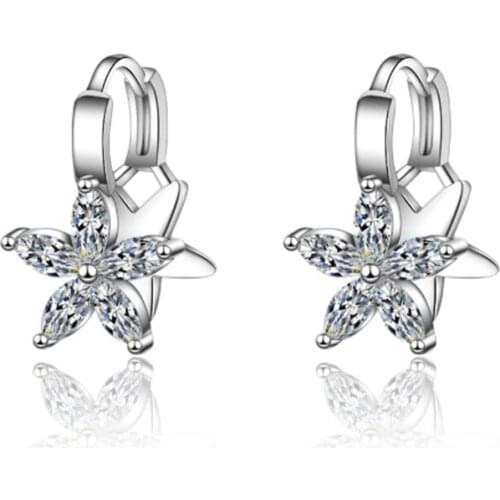 Korean version of the design cool cold sweet fashion zircon double-layer flowers silver plated ear rings YE007