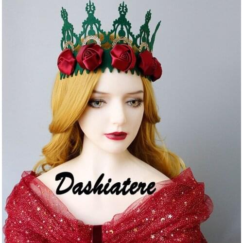 Contrast Color Rose Flower Crown Red Women 2020 Green Halloween Costume Party Christmas Hair Jewelry Accesoires