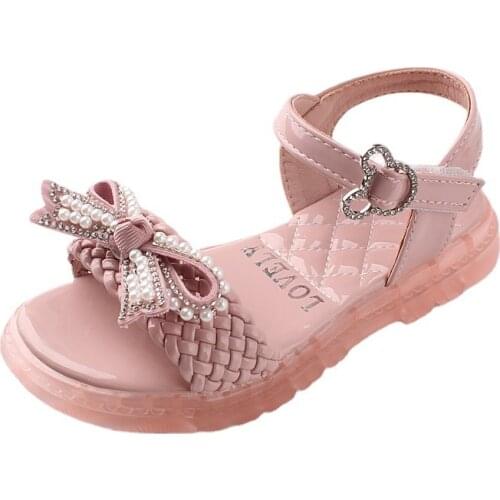 2021 Summer Girls Sandals Rhinestone Princess Shoes Bow-knot New Breathable Childrens Shoes Korean Version Fashion Flats Cute