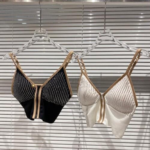 Summer Sexy Women Camis Diamond Bra Tank Tops New Water Drill Hot Drill Shiny Zipper Design Breast Pad Bra Sling High Quality