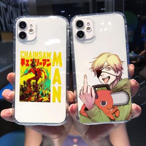 Cute Transparent Phone Case For iPhone 12 Pro MAX 11 XR XS SE2020 X 7 8 6Plus Japan Anime Chainsaw Man Soft Silicone Cover Shell