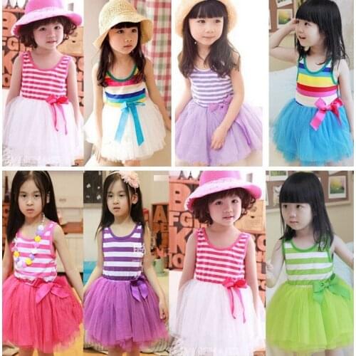 Fashion Cute 2020 Baby Girl Floral Princess Stripe Bow Summer Party Dress Girls Toddler Bow Dresses Clothes infantil Vestidos
