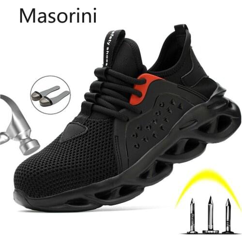 Masorini Work Safety Shoes for Men Summer Breathable Boots Working Steel Toe Anti-Smashing Construction Men Safety Work Sneakers