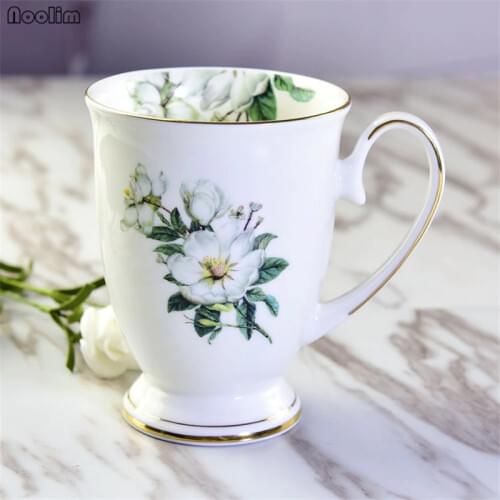 NOOLIM European Phnom Penh Flower Pattern Ceramic Morning Mug Bone China Mugs for Coffee Milk Tea Unique Gift Goblet Drinkware