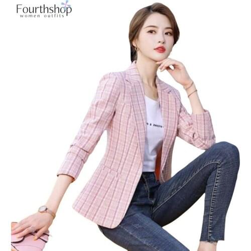 Fashion Blazer Women Plaid Jacket Casual Notched Coat Office Lady Work Wear Autumn Winter Outwear Jackets Female 2020 New