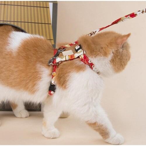 Durable Adjustable Pet Cat Dog Harness Printed Snap Joint Traction Walking Leash Pet Products Supplies Collars Leads
