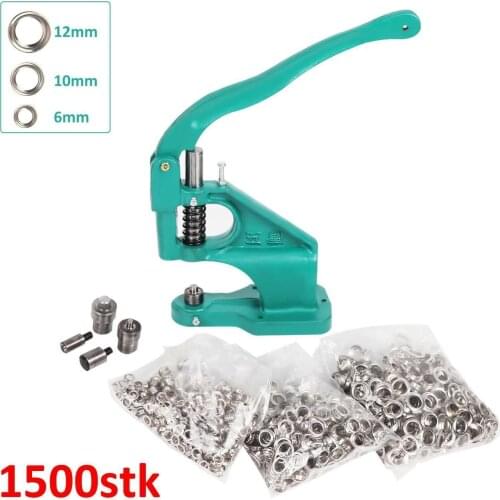Hand Press Grommet Eyelet Setting Machine with 3 Dies+1500Pcs Buttons 6/10/12Mm Diy Home Craft Manual Snap Eyelet Press Tools