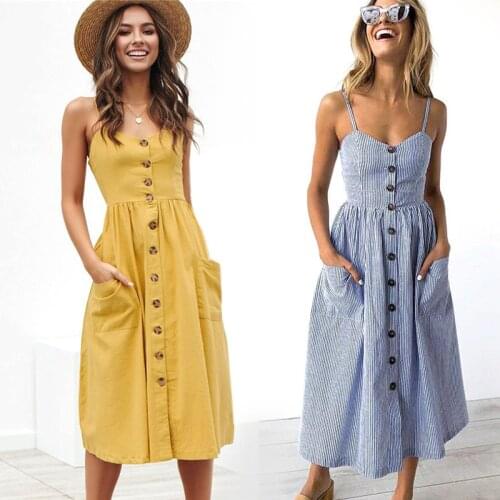 Vintage Casual Sundress Female Beach Dress Backless Polka Dot Striped Women Dress Summer 2021 Boho Sexy Floral Dresses