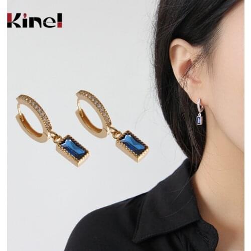 Kinel Korea Jewelry 925 Sterling Silver Blue Zircon Square Pendant Stud Earrings For Women Best Gift