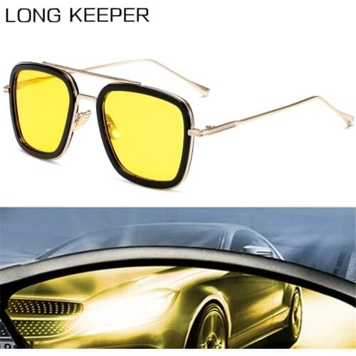 Mens Square Night Vision Sunglassses Men Women Yellow Lens Tony Stark Iron Man Driving Glasses Male Retro UV400 Eyeglasses