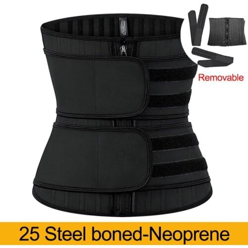 YAGIMI 25 Steel Bone Waist Trainer Neoprene Removable Body Shaper with 2 Strap Zipper and Hook Modeling Strap Tummy Control Belt
