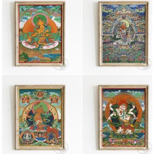 Tibetan Thangka Painting Poster, Mysterious Exoticism Buddha Portrait Art Prints, Exquisite Dunhuang Murals Wall Backdrop Decor